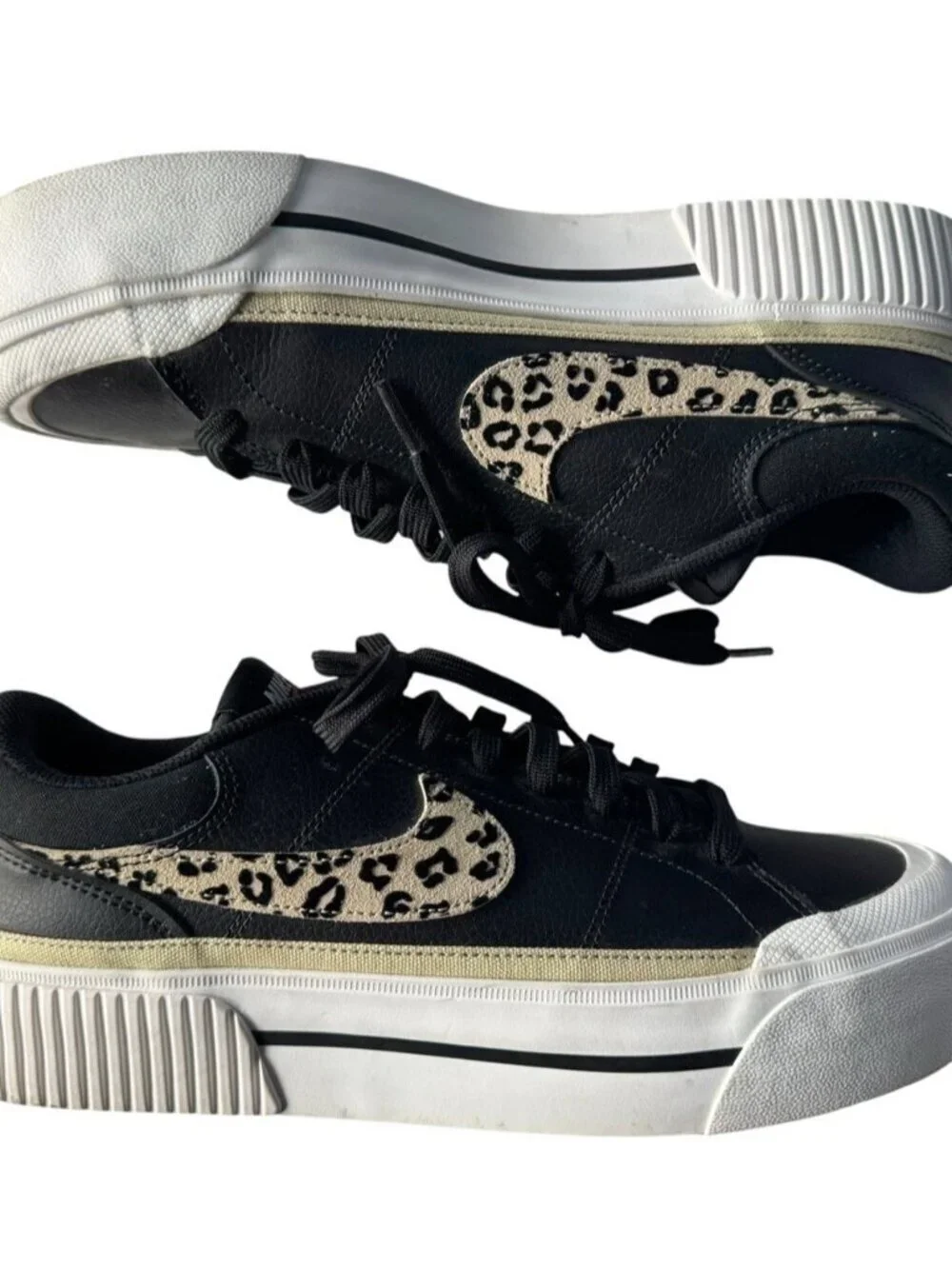 Nike Court Legacy Lift Women's Sz 11 Black Sneakers w/ Leopard Swoosh